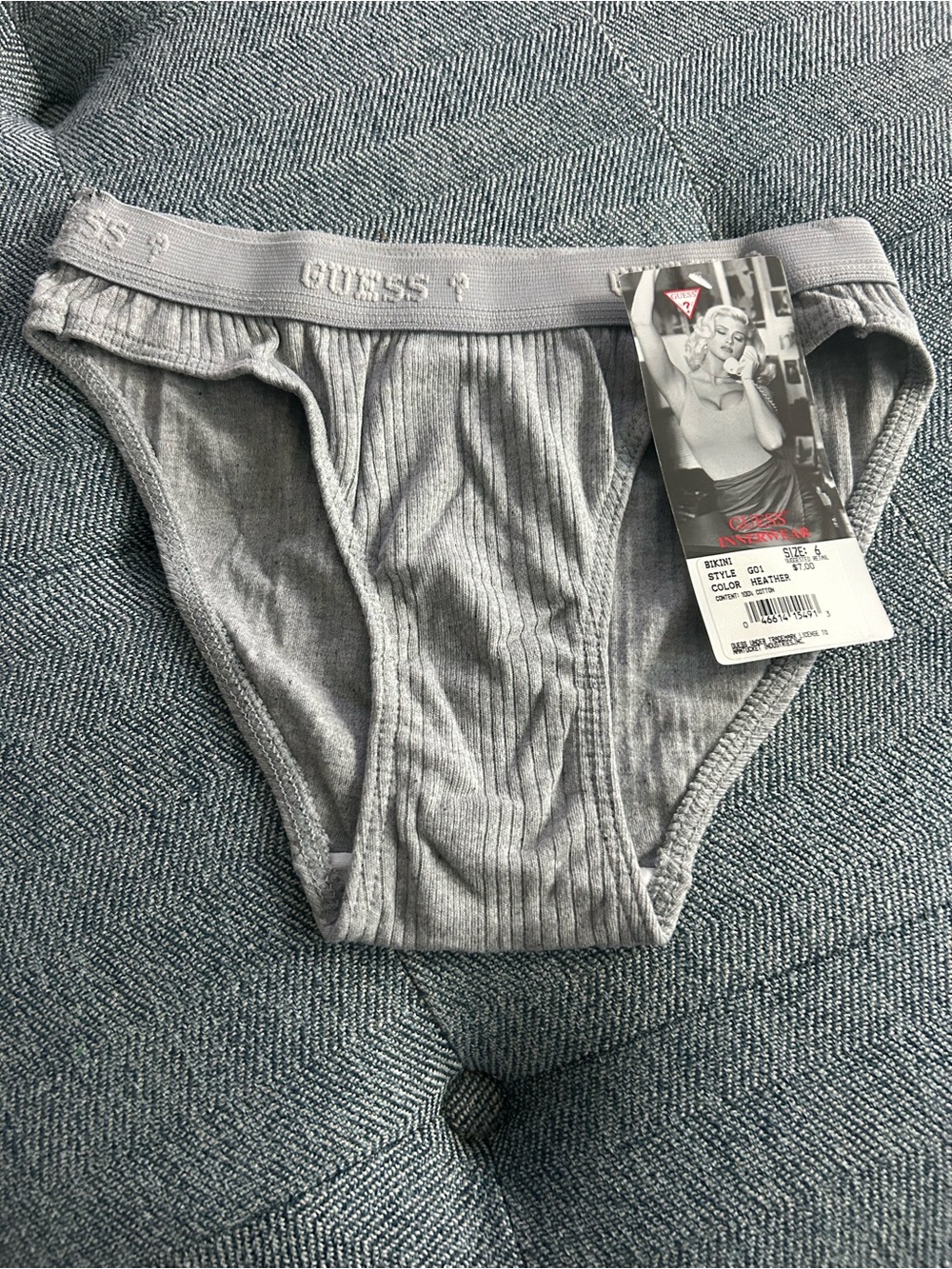 Vintage 90s GUESS Ribbed Bikini Underwear Heather Grey Deadstock NWT Size 6